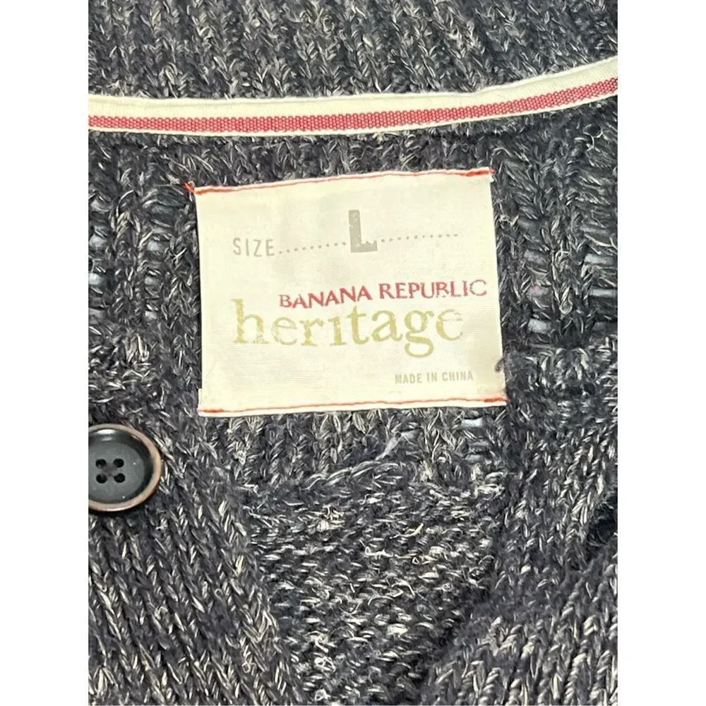Banana Republic heritage charcoal gray button up chunky baseball sweater size L